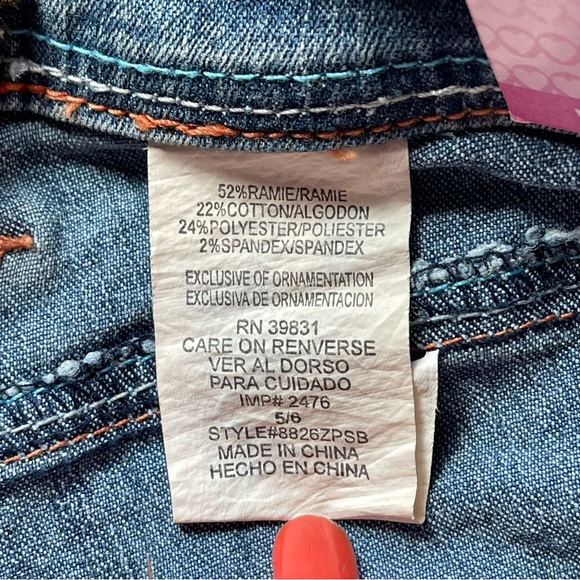 Y2K XOXO low rise bootcut blue jeans w/adorable pink white & tan belt size 5/6 - Picture 6 of 12